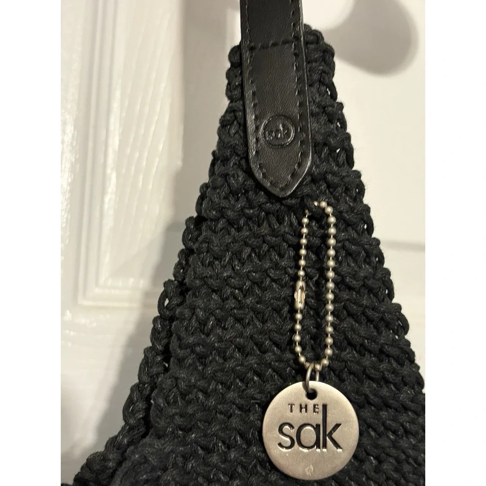 The SAK Bag Black Shoulder Bag Crochet Knit Purse Woven Hobo Handbag